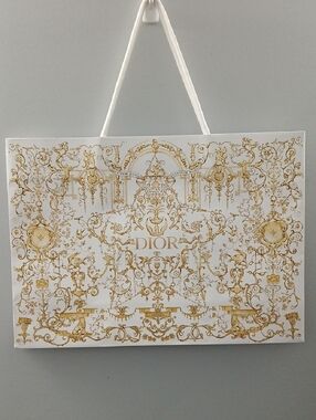 Dior White and Gold Ornate Tote Bag